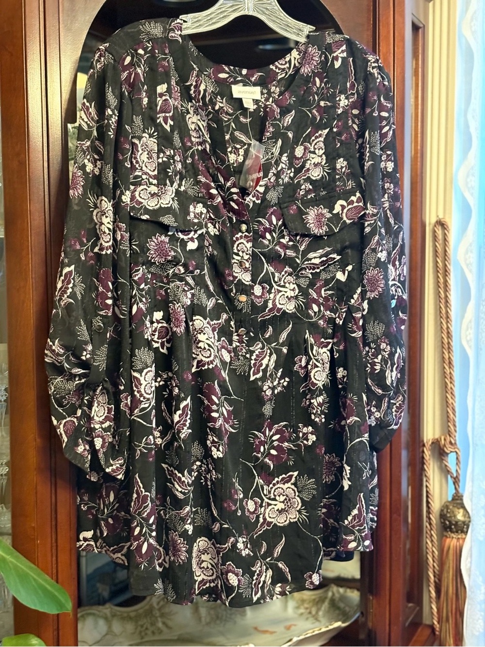 Avenue Black Blouse with Plum Floral Print